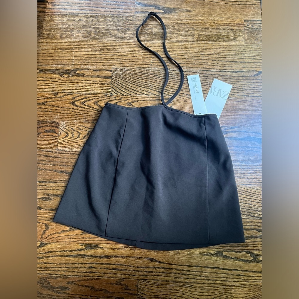 ZARA Mini skirt with tie black size S NWT